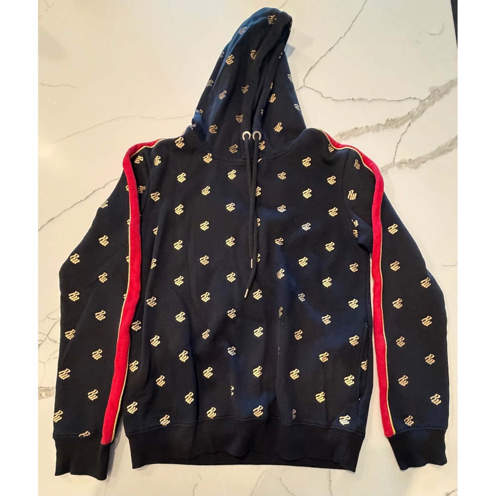 Rocawear‎ Mens Black Gold Monogram Hoodie Red Side Stripe Streetwear Small S/P